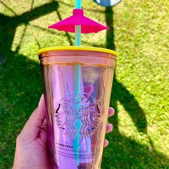 Starbucks Mexico Pink Glass Umbrella Tumbler